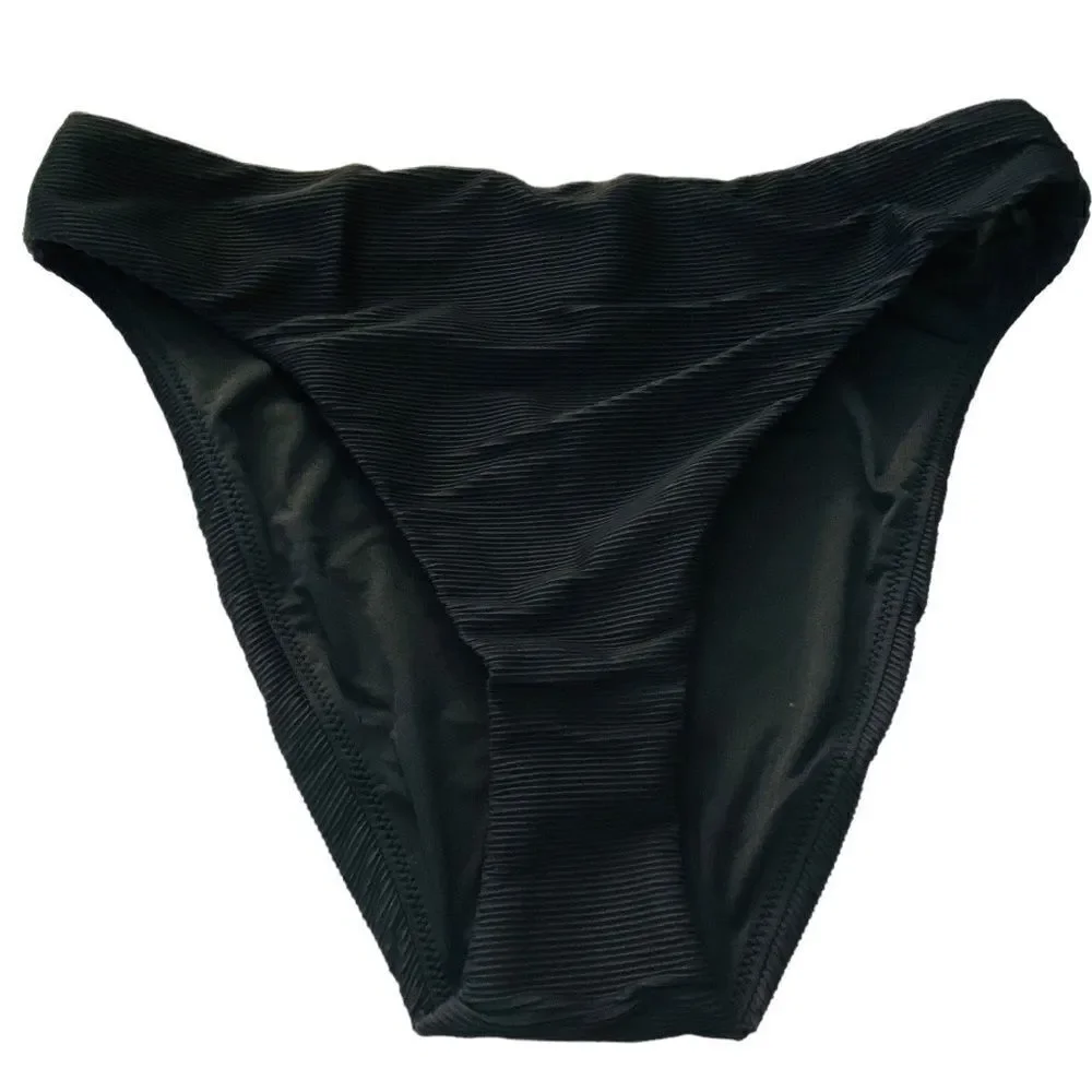 J Crew Black Ribbed High Rise Bikini Bottom NWT